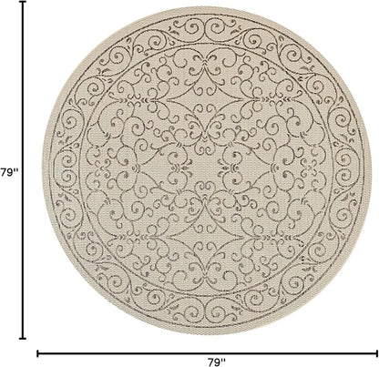 JONATHAN Y Vintage Filigree Indoor Outdoor Round Area Rug 6 Ft Beige/Brown, Charleston Textured Weave for Backyard, Patio, Porch, Easy-Cleaning, High Traffic, Pet-Friendly, Non-Shedding (SMB106A-6R)