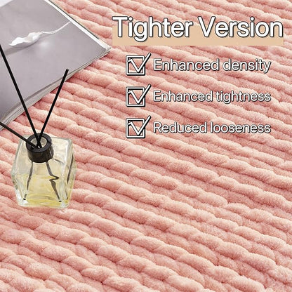 Maetoow Tighter Version Chenille Chunky Knit Blanket Throw 40×50 Inch, Handmade Warm & Cozy Blanket Couch, Bed, Home Decor, Soft Fleece Banket, Boho Thick Blankets and Giant Yarn Throws，Rose Pink