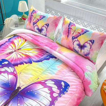 CVHOUSE Butterfly Bedding Set,Butterfly Comforter Full,Butterfly Comforter Set for Girls Kids Teens,Butterflies Quilt Set with 1 Comforter and 2 Pillow Cases