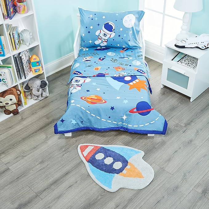 Hand Tufted Space Rocket Ship Bedroom or Bathroom Rug - 30x20 in; 100% Cotton Kids Bathroom Mat; Decorative Kids Area Rug