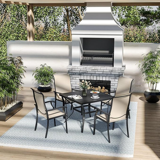 Pamapic 5 Pieces Patio Dining Set, Outdoor Dining Set for Garden Backyard Poolside Deck,Outdoor Table and Chairs Set with 4 Textilene Chairs,Beige