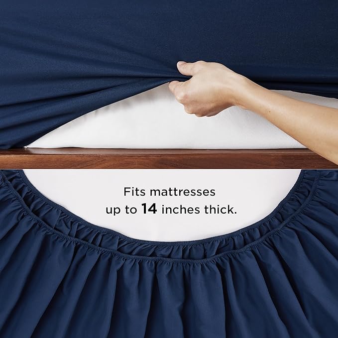Bedsure Navy Bedding Sets Queen - 7 Pieces Solid Queen Bed in a Bag, Queen Bed Set Navy with Quilted Warm Fluffy Comforters, Sheets, Pillowcases & Shams