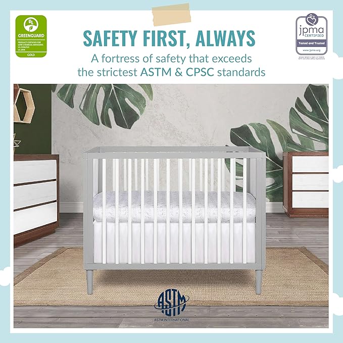 Lucas Mini Modern Crib with Rounded Spindles, 39"L x 25.5"W x 33"H