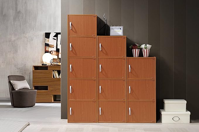 HODEDAH 5 Door Bookcase Cabinet, Cherry