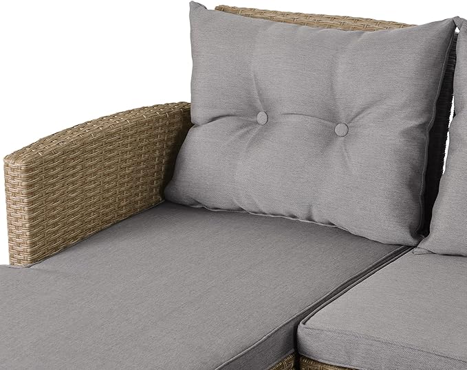 4 Piece Outdoor Patio Furniture Set, Sectional Conversation All-Weather Grey PE Wicker w/Seat Cushions for Backyard Porch Garden Poolside Balcony, Onesize, Oc-Gray