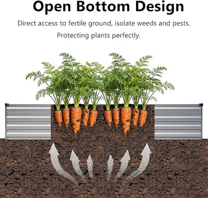 8x4x1 ft(2 Pack) Galvanized Raised Garden Bed,Outdoor Planter Box Metal Patio Kit Planting Bed for Vegetables Flowers and Succulents,Silver
