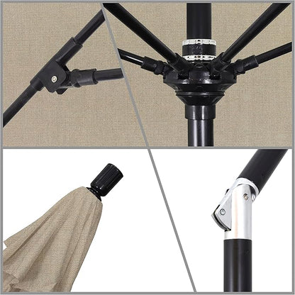 California Umbrella 9' Round Aluminum Pole Fiberglass Rib Market Umbrella, Crank Lift, Collar Tilt, Black Pole, Sunbrella Spectrum Mist