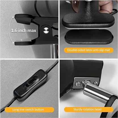 Clamp Light, Super Bright Clip Lamp for Book Reading in Bed Headboard Light, Easy to Attach Illumination Powerful Small Compact Clamp Lamp Black