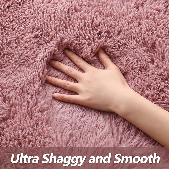 Super Soft Fluffy Shaggy Rugs for Living Room Bedroom, Fuzzy Plush Area Rugs for Girls Kids Room Nursery Home Decor, Furry Dorm Rug Cute Non-Slip Indoor Floor Carpet 6x9 Feet, Blush