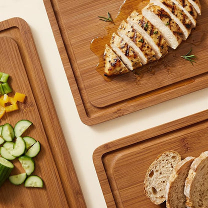 ROYAL CRAFT WOOD Wooden Cutting Boards for Kitchen Meal Prep & Serving - Bamboo Non Toxic Cutting Board Set with Deep Juice Groove Side Handles - Charcuterie & Chopping Butcher Block for Meat (3 Pcs)