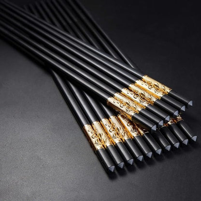 Youda Metal Chopsticks Reusable Chinese Japanese Style Dragon Chopsticks Chinese Gift Set Fiberglass Chops ticks Set Dishwasher-Safe (5 Pairs)