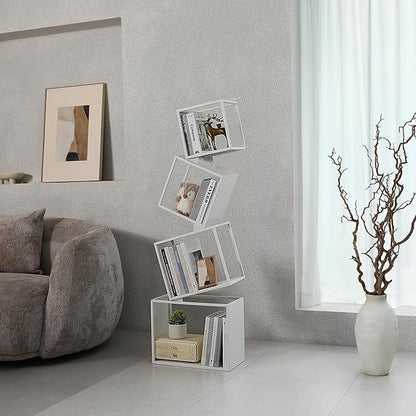 Bookshelf, 4-Tier Bookcase White, White Bookshelf, 4 Tier Bookshelf, 49''Tall Industrial Bookshelf, Modern Book Storage, Storage Shelves for CDs/Books/Home Decor, Display Shelf
