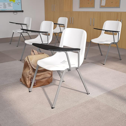 Flash Furniture HERCULES 5 Pack White Ergonomic Shell Chair with Left Handed Flip-Up Tablet Arm