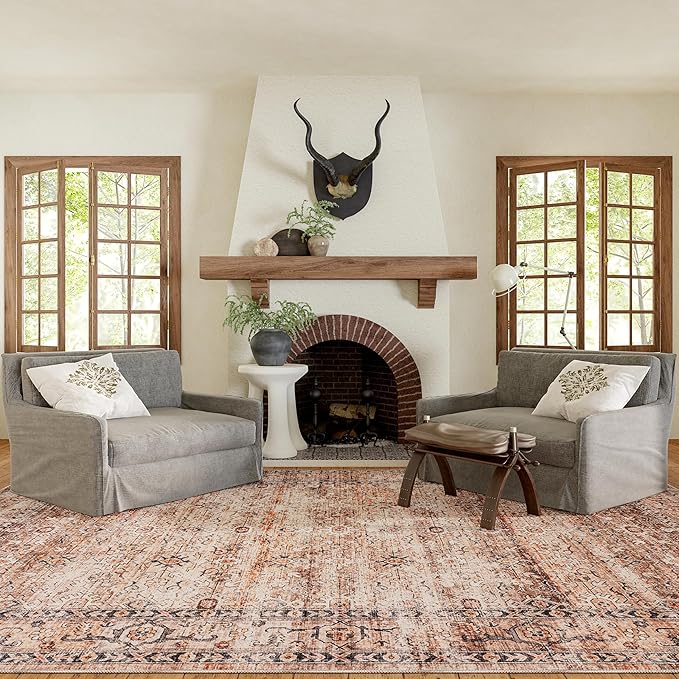 nuLOOM Gwyn Distressed Machine Washable Ultra Thin Area Rug, 8' x 10', Beige