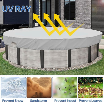 ECOOPTS 9 ft Waterproof Round Polyester Pool Cover for Above Ground Pools, Swimming Pool Cover Protector Winter Safety Cover (Light Grey)