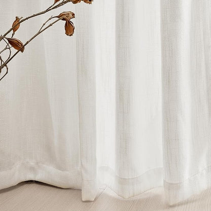 MYSKY HOME Short Curtains for Bedroom Small Windows, Light Filtering Sheer Drapes Boho Decor Country Style Kitchen Bathroom Panels Set, Light Filtering Privacy Blind, 50x54, Natural, 2 Pieces