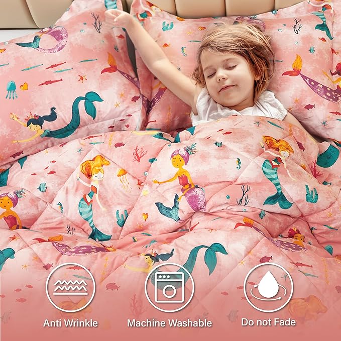 Twin Mermaid Bedding Sets for Girls, 2 Pieces Kids Twin Comforter Sets, Super Soft Lightweight for All Seasons, Includes 1 Comforter (66"x86") and 1 Pillowcase (20"x26"+2")