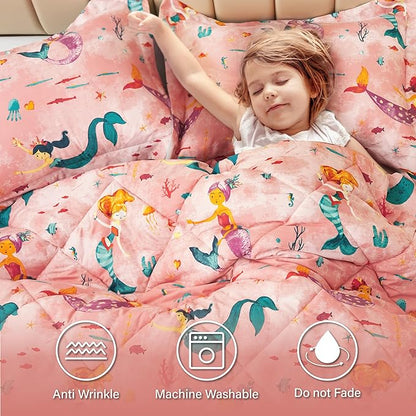 Twin Mermaid Bedding Sets for Girls, 2 Pieces Kids Twin Comforter Sets, Super Soft Lightweight for All Seasons, Includes 1 Comforter (66"x86") and 1 Pillowcase (20"x26"+2")