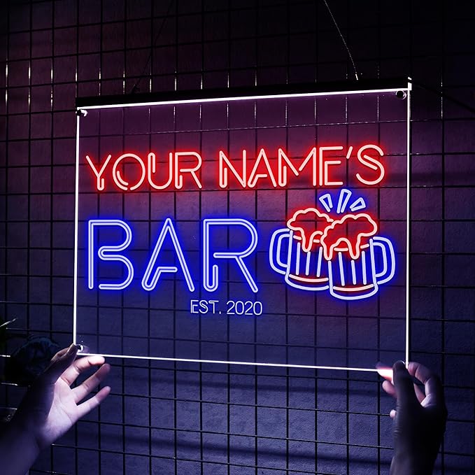 Personalized Home Bar Mica Led, Custom Name Mica LED Wall Light with Beer Mug Design, Neon Style Acrylic Sign For Game Room, Pub Decor, Gift for Him
