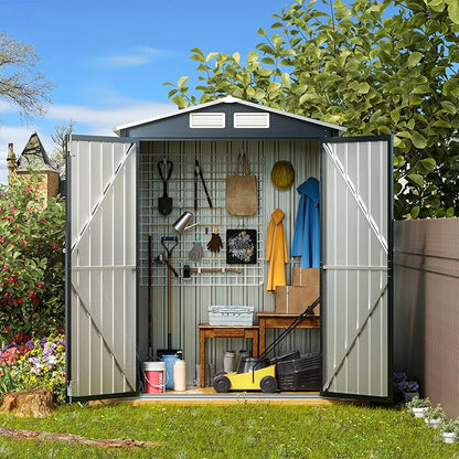 5x3X6.3FT Outdoor Steel Storage Shed with Lockable Doors and Frame Floor, Compact Small Bike Shed, Ideal for Garden, Backyard, Swimming Pool, Patio Utility and Tool Storage