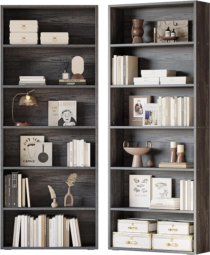 IRONCK Bookshelves and Bookcases Set of 2 Floor Standing 6 Tier Display Storage Shelves 70in Tall Bookcase Home Decor Furniture for Home Office, Living Room, Bed Room