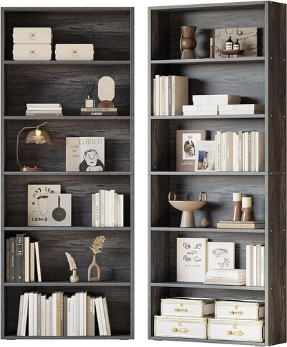 IRONCK Bookshelves and Bookcases Set of 2 Floor Standing 6 Tier Display Storage Shelves 70in Tall Bookcase Home Decor Furniture for Home Office, Living Room, Bed Room