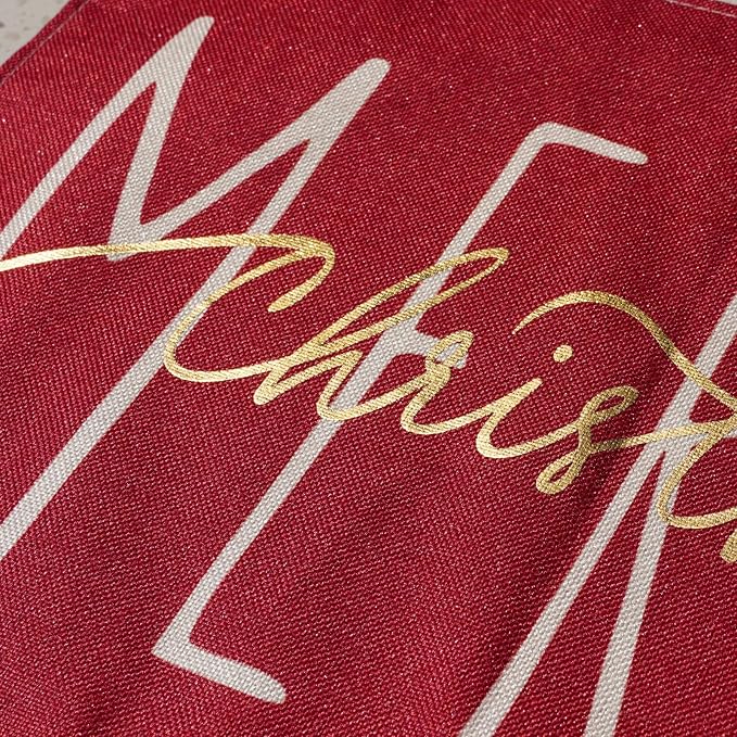 ONWAY Merry Christmas Gold Table Runner Winter Xmas Holiday Kitchen Dining Farmhouse Table Decor for Indoor Outdoor Home Party Decorations 13x72 Inch Red