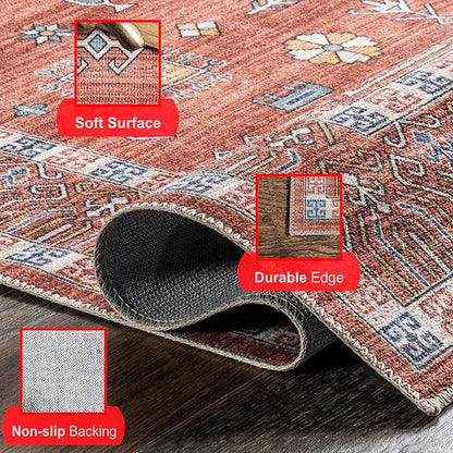 nuLOOM Tama Circle Medallion Machine Washable Ultra Thin Area Rug, 4x6, Red