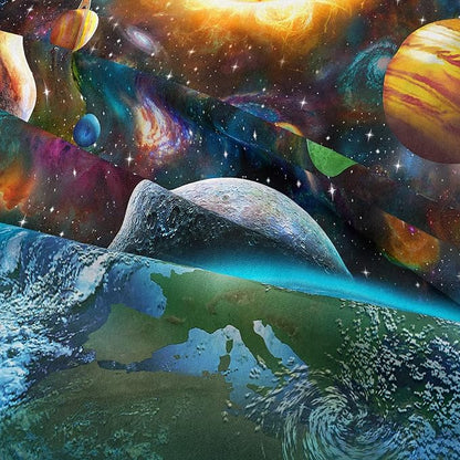 Tailor Shop Universe Galaxy Comforter Set for Girls Boys Kids Galaxy The Planet The Earth Astronaut Stars Outer Space Bedding Set King Size with 1 Comforter 2 Pillowcases