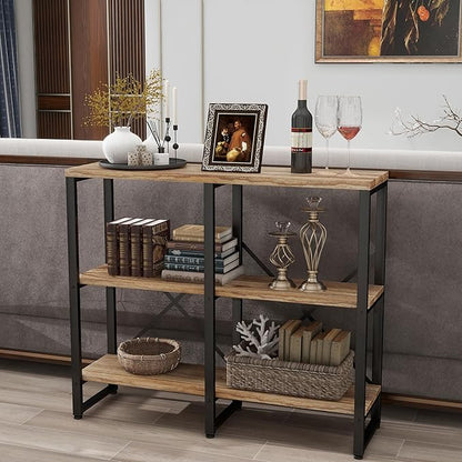 3 Tier Solid Real Wood Bookshelf Rustic Industrial Style, Wooden Storage Shelves Etagere Bookcase Book Shelf Display Shelf for Home Office