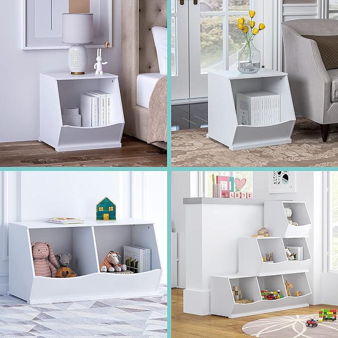 UTEX Toy Storage Organizer,Stackable Kids Toy Storage Cubby with 3 Bins,Toy Boxes and Storage for Playroom,Bedroom,Nursery School,White