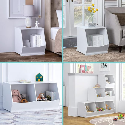 UTEX Toy Storage Organizer,Stackable Kids Toy Storage Cubby with 3 Bins,Toy Boxes and Storage for Playroom,Bedroom,Nursery School,White