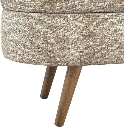 Oval Storage Bench 43.5" Linen Fabric Upholstered Entryway Bench with Solid Wood Legs Ottoman Bench Indoor Bench for Living Room/Bedroom/End of Bed/Entryway (Brown)