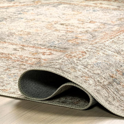 nuLOOM 4x6 Machine Washable Rain Haven Vintage Medallion Area Rug, Light Grey, Traditional Faded Design, Non-Slip Backing, Stain Resistant, For Bedroom, Dining Room, Living Room, Kitchen