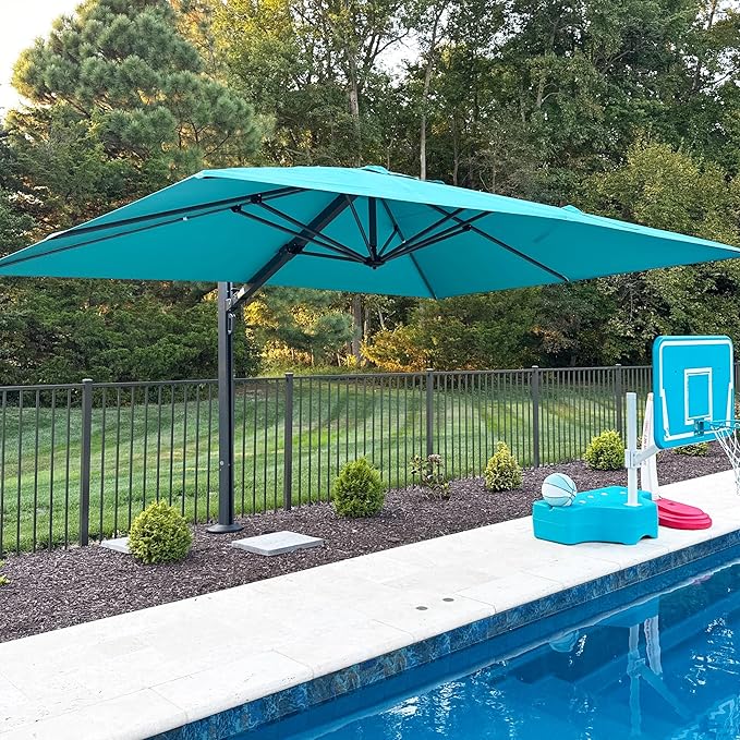 PURPLE LEAF 10' X 13' Rectangle Patio Umbrella Large Outdoor Aluminum Offset Umbrella with 360-degree Rotation Cantilever Umbrella for Garden Deck Backyard Pool, Turquiose Blue