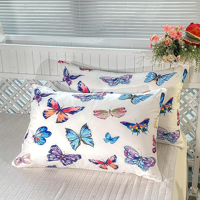 CVHOUSE Bedding Set, Queen, Butterfly Design for Girls Kids Teens, 1 Comforter and 2 Pillow Cases