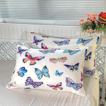 CVHOUSE Bedding Set, Queen, Butterfly Design for Girls Kids Teens, 1 Comforter and 2 Pillow Cases
