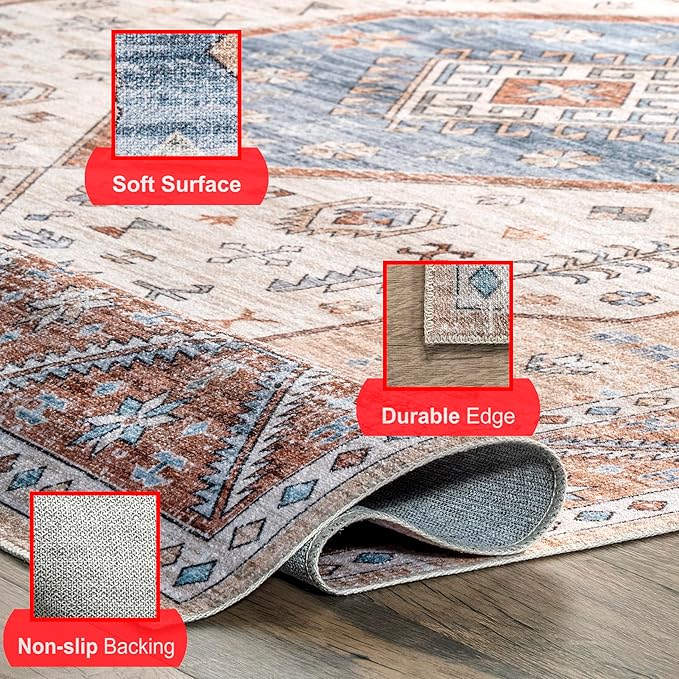 nuLOOM Elowyn Machine Washable Medallion Ultra Thin Area Rug, 4' x 6', Multi