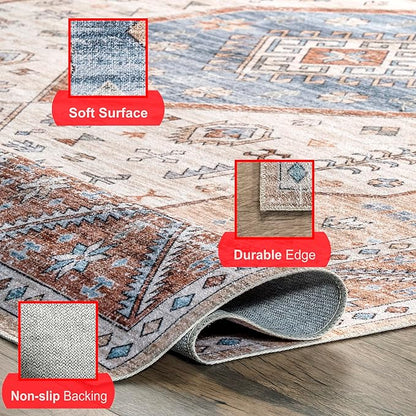 nuLOOM Elowyn Machine Washable Medallion Ultra Thin Area Rug, 4' x 6', Multi