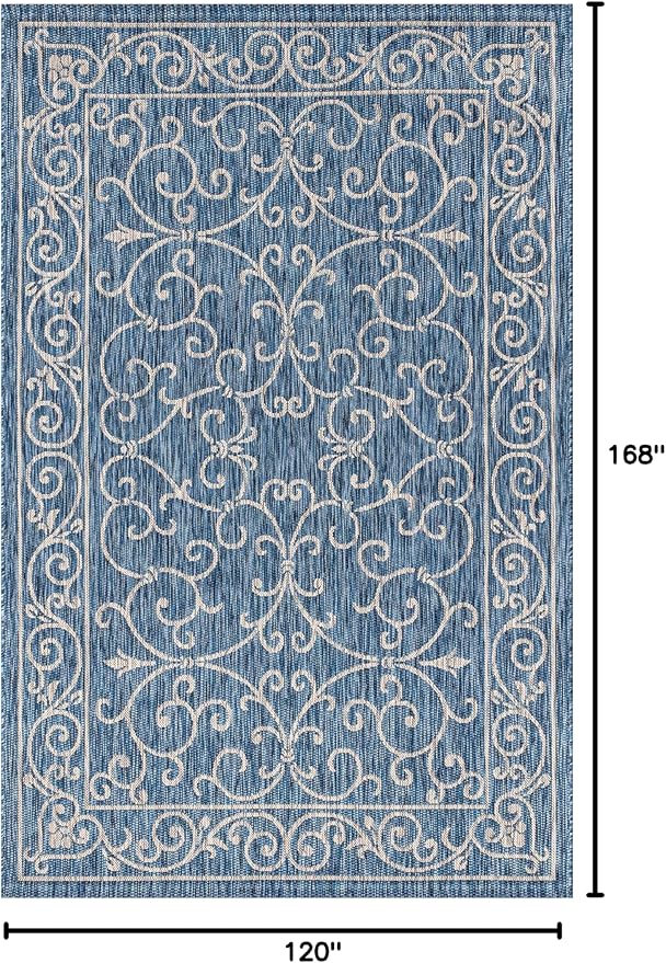 JONATHAN Y Vintage Filigree Indoor Outdoor Area Rug 10X14 Navy/Gray, Charleston Textured Weave for Backyard, Patio, Porch, Easy-Cleaning, High Traffic, Pet-Friendly, Non-Shedding (SMB106D-14)