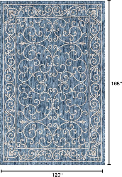 JONATHAN Y Vintage Filigree Indoor Outdoor Area Rug 10X14 Navy/Gray, Charleston Textured Weave for Backyard, Patio, Porch, Easy-Cleaning, High Traffic, Pet-Friendly, Non-Shedding (SMB106D-14)