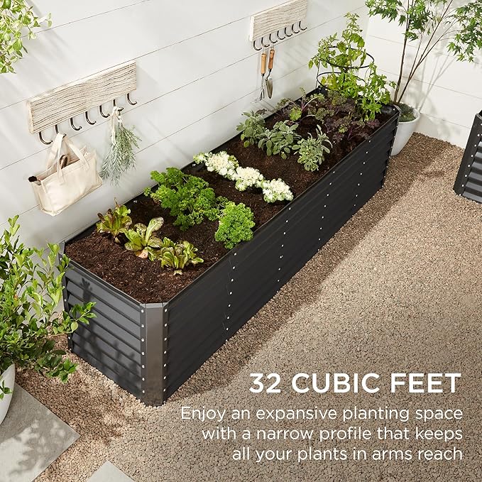 Best Choice Products 8x2x2ft Raised Outdoor Metal Garden Bed, Deep Root Box Planter for Vegetables, Flowers, Herbs, 240 Gallon Capacity, 100% Non Toxic Materials - Gray