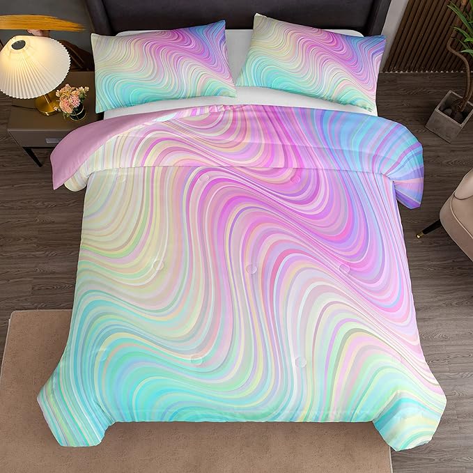 Bodhi Girls Queen Comforter Set,Kids bedding Queen,Pink Girls Bedding Set,Colorful Tie Dye Comforter,Teen Girls Comforter Set queen with matching pillowcases