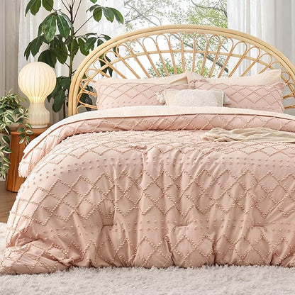 Bedsure Twin XL Comforter Set - Coral Pink Twin Extra Long Comforter Set for College, Shabby Chic Dorm Bedding Set, 2 Pieces Boho Farmhouse Bed Set, includes 1 Pillow Sham
