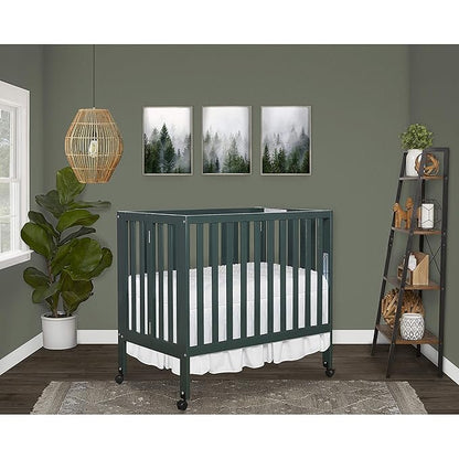 Jett Non-Full Size Folding Convertible Crib, Lightweight Portable Crib, Three Adjustable Mattress Height Settings, Easy to Fold Travel Crib, 1.5” Mattress Pad Included