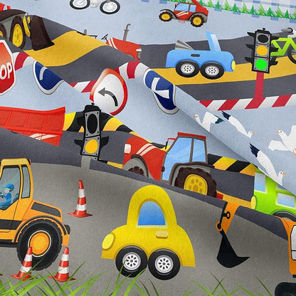 Tailor Shop Construction Vehicle Truck Kids Comforter Set Twin Size，Cartoon Excavator Bedding Sets Comforter Cover for Boys Childs Teens ，Tractor Mixer Room Decor with 1 Comforter 1 Pillowcases…