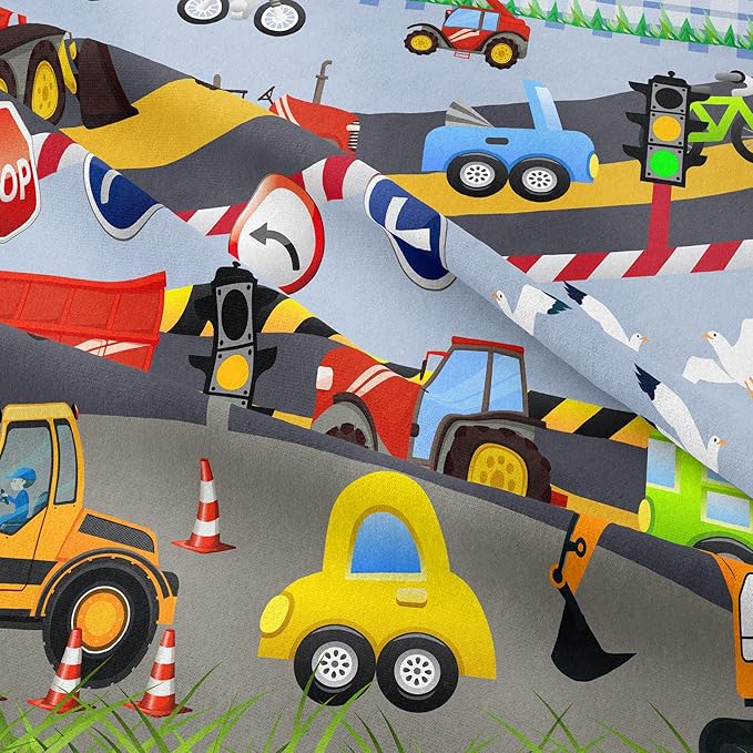 Tailor Shop Construction Vehicle Truck Comforter Set Full Size，Cartoon Excavator Bedding Sets Comforter Cover for Boys Childs Kids Teens ，Tractor Mixer Room Decor with 1 Comforter 2 Pillowcases