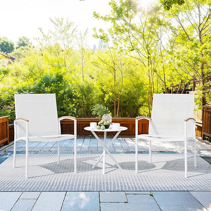 Shintenchi 3 Pieces Outdoor Patio Bistro Sets, Textilene Fabric Small Patio Furniture Set, Front Porch Chairs Conversation Set with Table for Lawn, Garden, Balcony, Poolside (White)