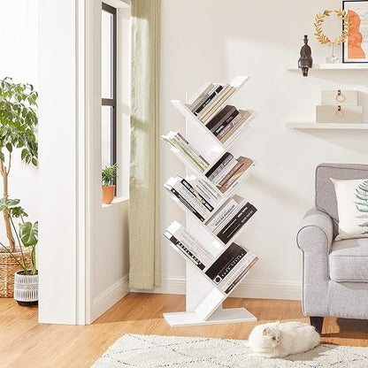 VASAGLE Tree Bookshelf, 9-Tier Bookcase, Large Bookshelf, Space-Saving Corner Shelf, Book Tree, Holds Books, CDs, Games, for Bedroom, Living Room, Home Office, Cloud White ULBC11WTV1