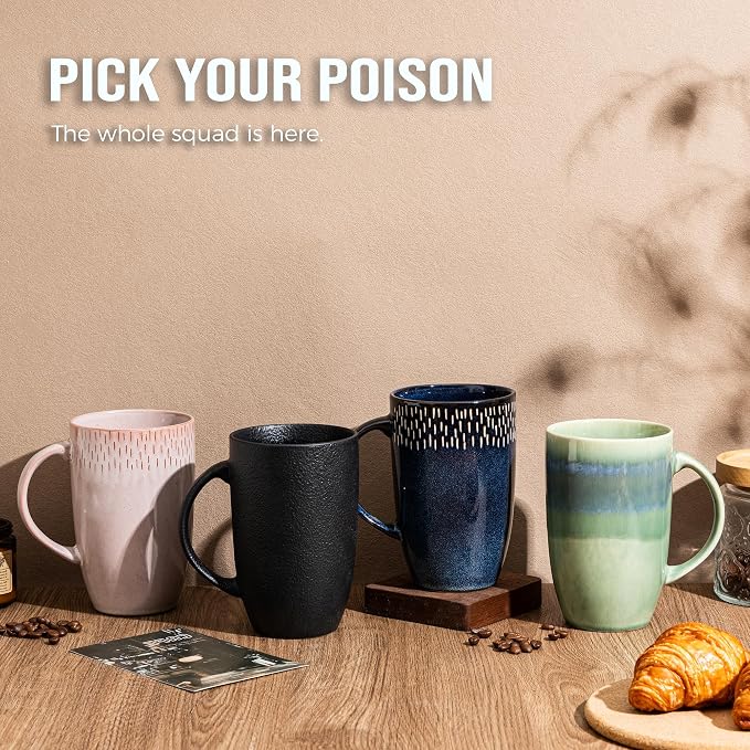 22oz Oversized Heavyweight Ceramic Coffee Mug, Large (Black) | 22oz Extra Large, Oversized Heavyweight Ceramic, Reactive Glaze, Microwave & Dishwasher Safe, Prop 65 Compliant, Gift Box